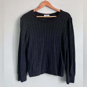 SAM & LAVI Midnight Blue and Silver Ribbed Crewneck Light Weight Sweater Size M